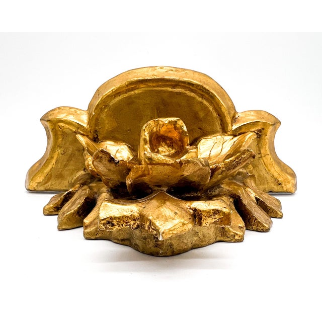 Gold Vintage Italian Giltwood Rose & Leaf Wall Bracket/ Shelf – Mid-20th Century For Sale - Image 8 of 8