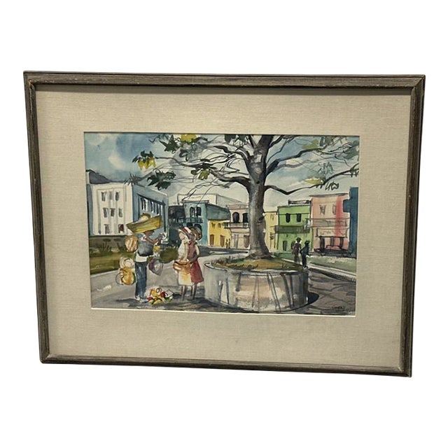 Mid 20th Century Original Sanford Brooks Street Scene Watercolor Painting For Sale