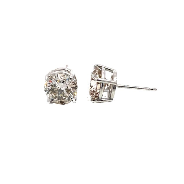 Modern 3.03ct M Si Round Natural Diamond Stud Earrings in 14k White Gold, A Pair For Sale - Image 3 of 4