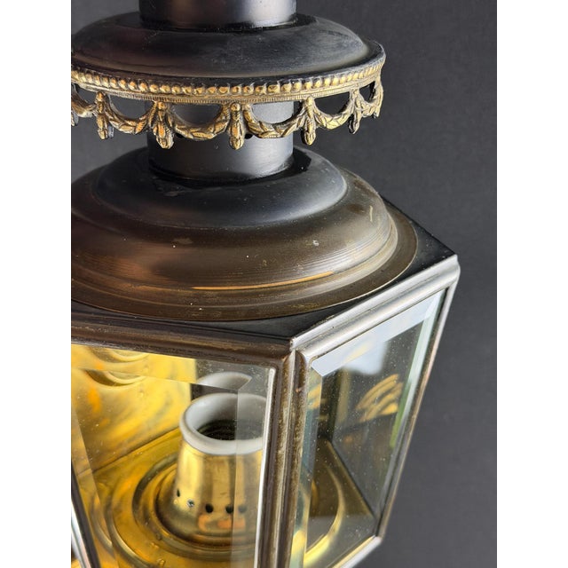 Antique French Empire Revival Wall Lantern with Original Beveled Glass Panels, 1890s For Sale - Image 6 of 11