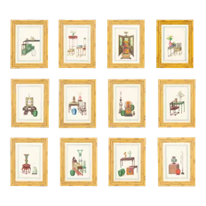 Set of Twelve Chinese Framed Pith Paper Watercolors