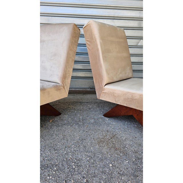 Mid-Century Modern Sandblasted Beige Velvet Chairs, 1950s, Set of 2 For Sale - Image 6 of 11