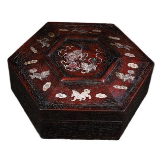 Zitan Wood Hexagonal Box Inlaid With Mother-of-Pearl For Sale