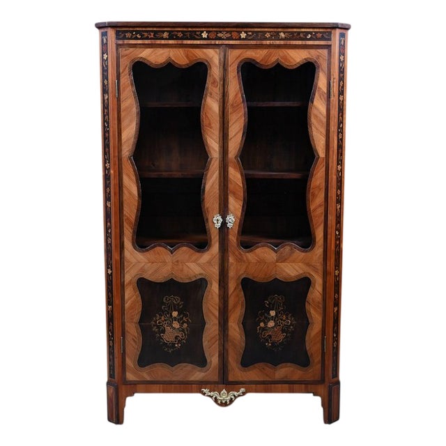 Louis XV-Louis XVI Transition Display Cabinet in Marquetry of Precious Woods, Early 19th Century For Sale