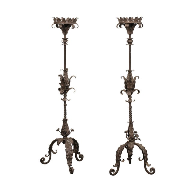 Mid 20th Century French Forged Iron Floor Candlesticks, 5 Ft For Sale - Image 13 of 13
