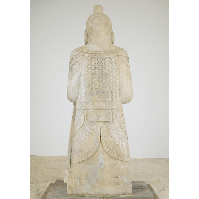 Mid 20th Century Pair of 5.5 Ft. Chinese Marble Civil Officer & Military Leader Statues For Sale - Image 15 of 16