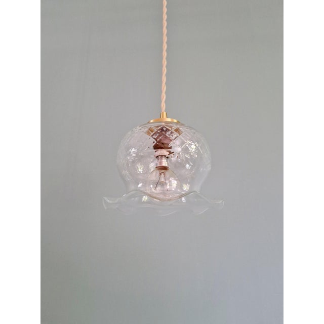 Gold Scalloped Clear Crystal Pendant Light, 1890s For Sale - Image 8 of 11