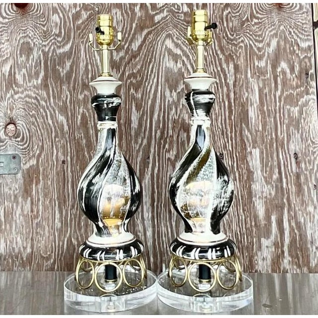Mid 20th Century Vintage Mid-Century Modern Gold Ring Table Lamps - a Pair For Sale - Image 5 of 7