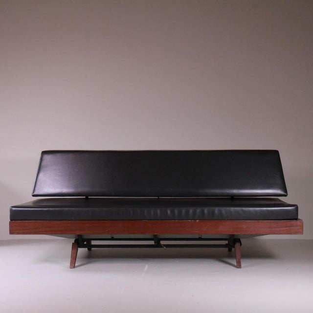 Black Vinyl and Wood Sofa, 1970 For Sale - Image 5 of 12
