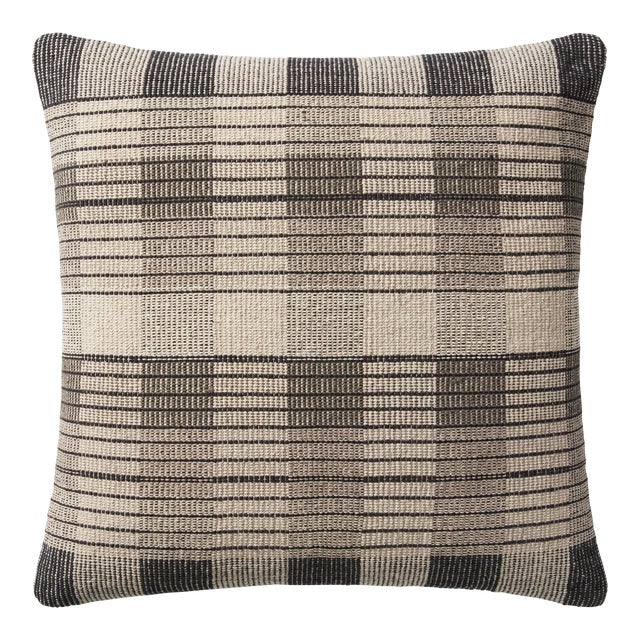 Amber Lewis x Loloi Blythe Ivory / Black 22" x 22" Cover with Down Pillow For Sale