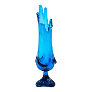 MCM Viking Epic Bluenique Swung Glass Vase For Sale