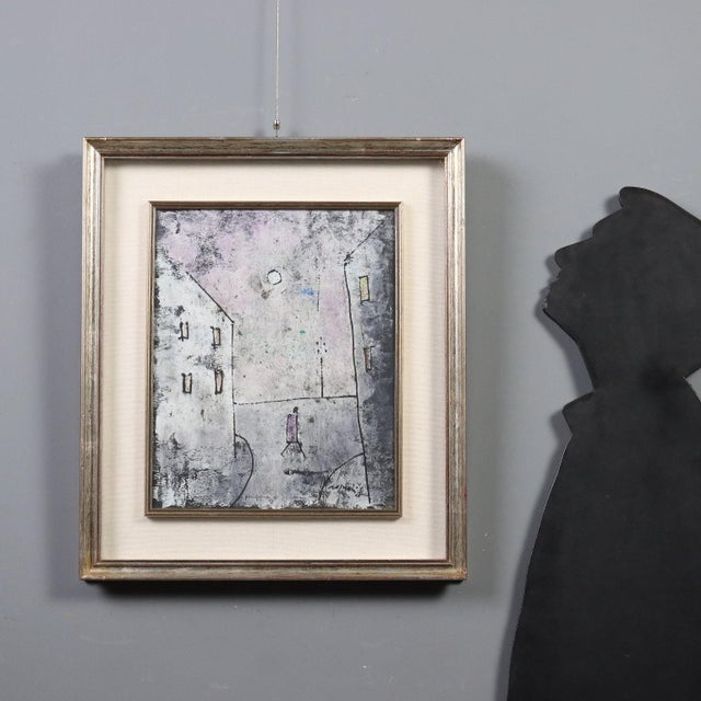 Mixed media on hardboard. Signed lower right. On the back is a label from the Galleria San Carlo in Milan, with the title...