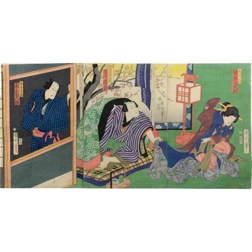 Utagawa Kunisada (Toyokuni III), Interior Scene, Woodcut, Mid-19th Century For Sale - Image 5 of 5