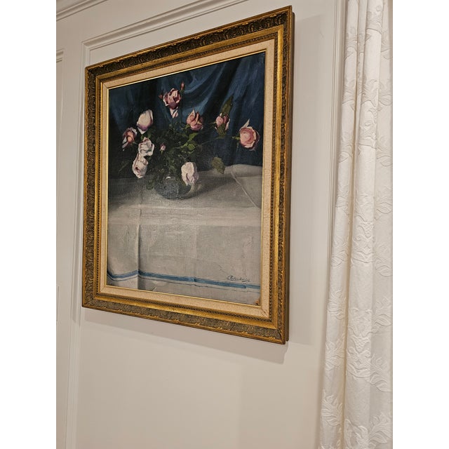 Late 19th Century Antique Oil on Canvas Roses Still Life- Signed Pentelei-Molnar For Sale - Image 5 of 12