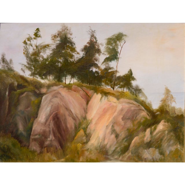 Trees at the Top of the Coastal Bluffs - California Coastal Landscape in Oil on Artists Canvas Board Dramatic Big Sur...