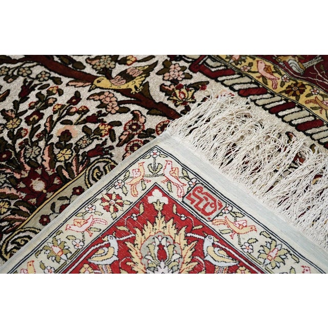 Extremely Fine Turkish Silk Hereke With the Field Woven With Silver Metal Treads Rug 3'3'' X 4'6'' For Sale - Image 10 of 11