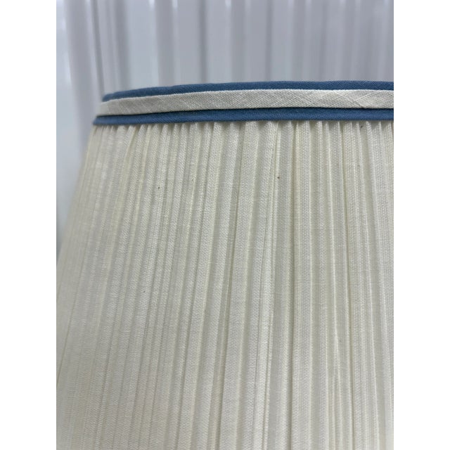 1980s Vintage White Pleated Lamp Shade With Blue Trim Detail For Sale - Image 5 of 8