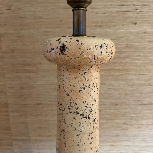 Mid 20th Century Mid Century Modern Tall Cork and Brass Table Lamp For Sale In Cleveland - Image 6 of 12