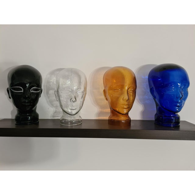 Black Tinted Glass Display Heads, 1970s, Set of 4 For Sale - Image 8 of 13