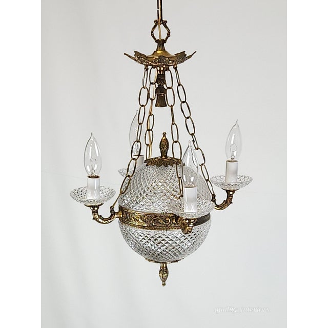 Antique 5 Light Baccarat Style Empire Brass Crystal Chandelier ~ Pair Available For Sale - Image 11 of 11