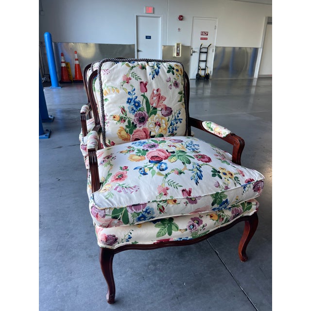 Vintage Floral Bergère Armchairs by Century Furniture, a Pair For Sale - Image 15 of 16