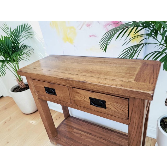 Brown Vintage Country Oak Side Table, 1980 For Sale - Image 8 of 16