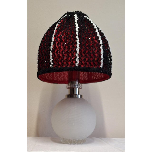 Vintage Table Lamp with Relief Glass Base and Sequin Shade from Lamplove, 1970s For Sale - Image 4 of 12