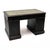 Rectangular desk with a black finish and an inset leather writing surface. The front features a total of nine drawers...