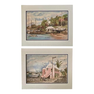 Vintage 1980s Bermuda Scene Watercolor Prints - Matted - a Pair For Sale