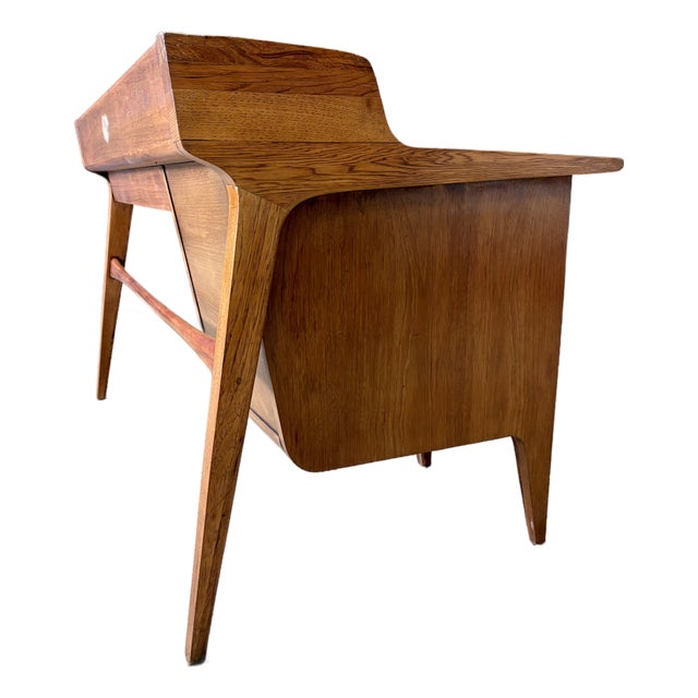 John Van Koert for Drexel Profile Mid Century Leather Top Walnut Desk For Sale