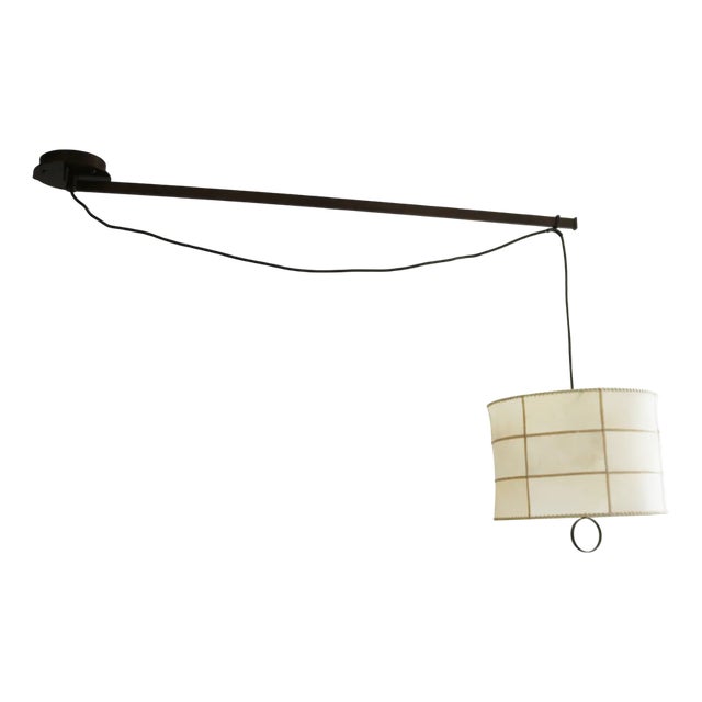 Minimalist Brutalist Swing Arm Pendant Lamp in Parchment, 1960s For Sale