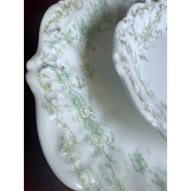 Ceramic Late 19th Century, Elite Works Limoges France Porcelain Serving Platters Green Floral Garland Scalloped Edge - a Pair For Sale - Image 7 of 12