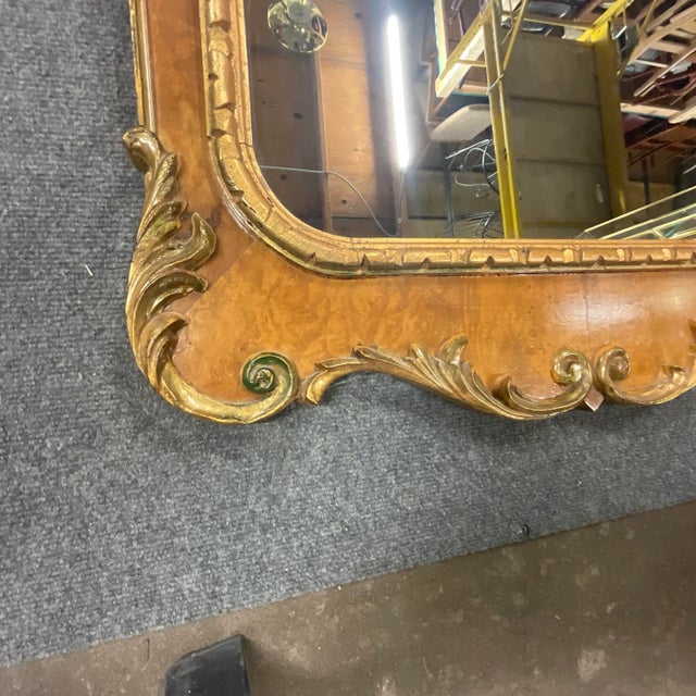 Camel Vintage Italian Regency Empire Large Scale Burl Wood and Gilt Wall Mirror For Sale - Image 8 of 11
