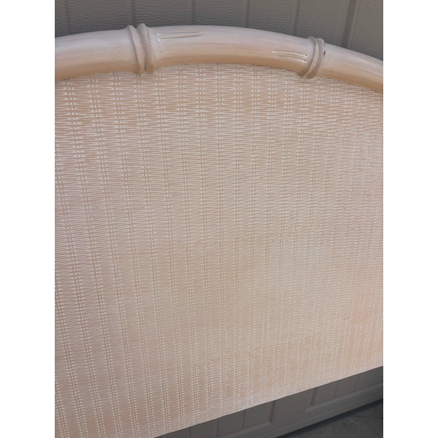 Vintage wood rounded top arched headboard manufactured by Broyhill Furniture. This stunning headboard has faux bamboo...