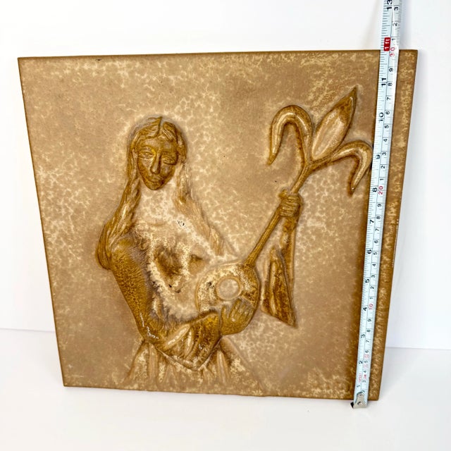 Very Rare Vintage Handarbeit Mettlach Villeroy & Boch Ceramic Lady W Banjo Plate / Tile For Sale In Palm Springs - Image 6 of 6