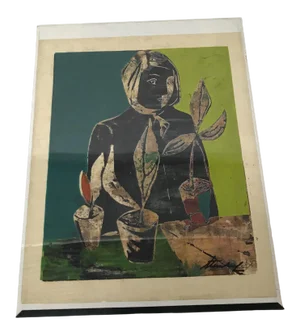 1960s Figurative Abstract Still Life Woodblock Lithograph