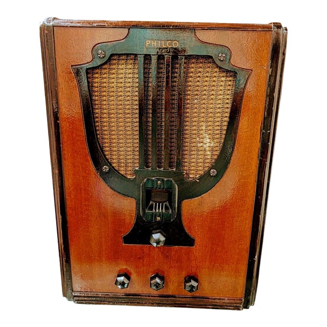 Vintage Philco Tombstone Tube Radio Lyre Shaped 1935 For Sale