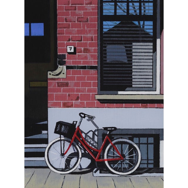 No. 7 by Neil Douglas | Acrylic on board Red bicycle leaning against a brick wall. For Sale