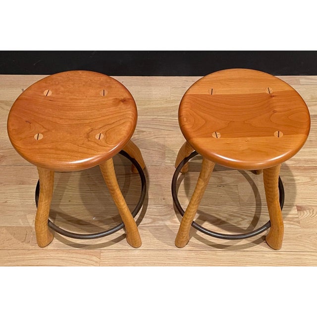 Pair of Bradford Woodworking Ax Handle Dining Stools For Sale - Image 4 of 6