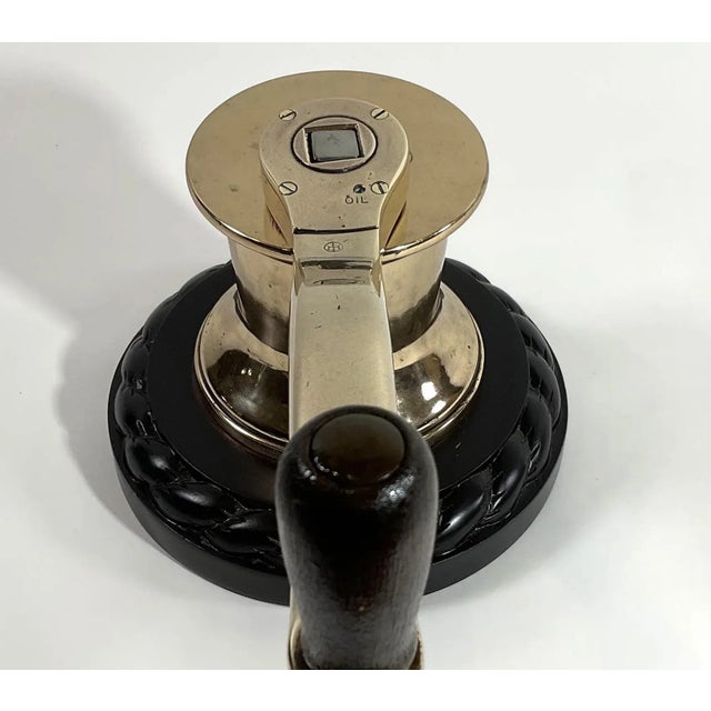 Solid Brass Yacht Winch on Mahogany Base For Sale In Boston - Image 6 of 8