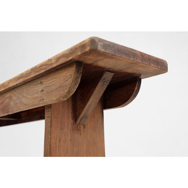Brown Rustic Natural Oak Wooden Bench with Rounded Details, France, 1900s For Sale - Image 8 of 11