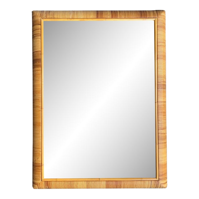 Vintage Boho Wrapped Rattan Mirror For Sale