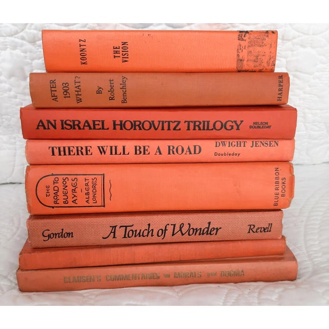 Vintage Hardback Library Decorative Book Stack Orange Book For Sale - Image 4 of 4