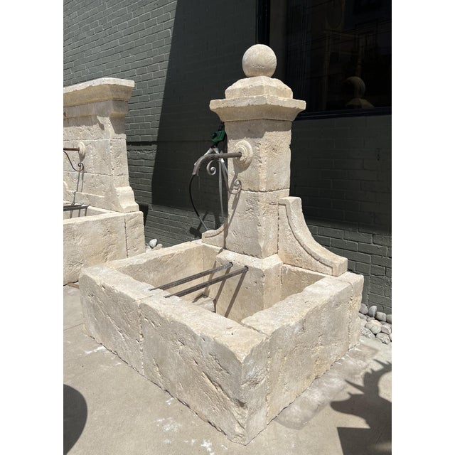 French Country French Carved Limestone Fountain, Single Pillar With Ball Finial From Provence For Sale - Image 3 of 17