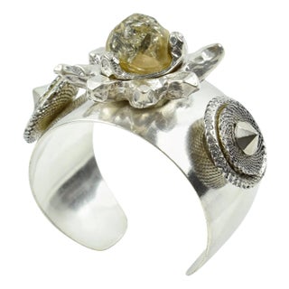 Kalinger Paris Silverplate Metal and Resin Floral Cuff Bracelet For Sale