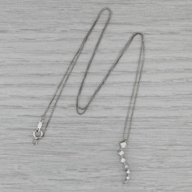 0.60ctw Graduated Diamond Journey Pendant Necklace 14k White Gold 21" Box Chain For Sale - Image 4 of 6