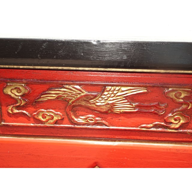 Vintage Chinese Asian Red & Black Lacquer W Gold Trim Side Table, Altar Table For Sale - Image 15 of 16