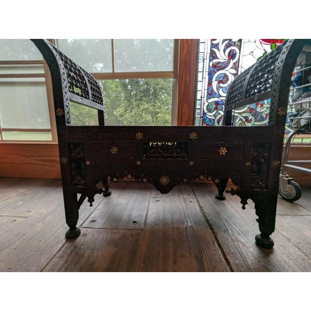 Late 19th Century Moroccan Style Mother of Pearl Inlay Entry Bench For Sale - Image 9 of 12