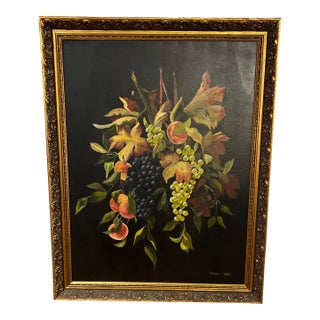 1960s Oil on Canvas Floral Still Life Fruits and Flowers Framed Signed by American Artist Katherin West For Sale