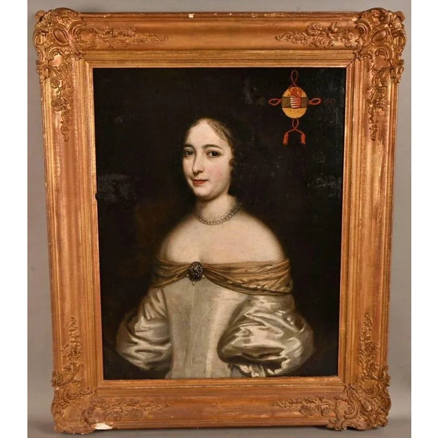 17th Century French School Artist, Portrait of Margueritte De Boutteville, 1659, Oil on Canvas, Framed For Sale - Image 5 of 6